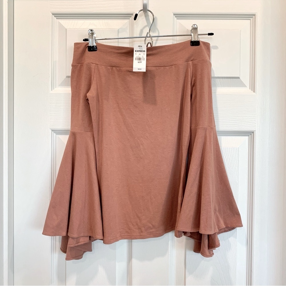 🌷 EXPRESS Dusty Rose Pink Off-Shoulder Bell-Sleeves Knit Top